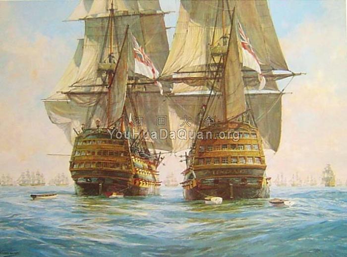 Victory races Temeraire for the enemy line, Trafalgar, 21st October 1805 - 杰夫·亨特